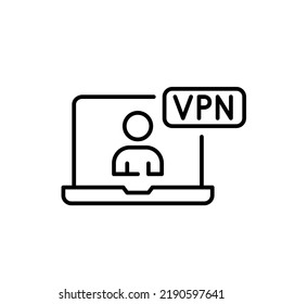 VPN user icon on a laptop. Pixel perfect, editable stroke line icon