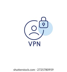 Usuário e bloqueio da VPN. Conexão segura com a Internet. Pixel perfeito, ícone de vetor de traçado editável