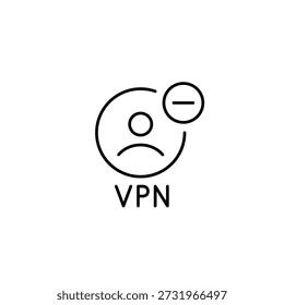 Utilizador VPN e menos. Excluir conta, revogar acesso e cancelar assinatura. Pixel perfeito, ícone de vetor de traço editável