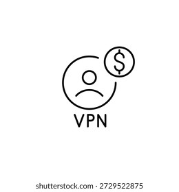 Usuário da VPN, custo do plano de assinatura pago. Pixel perfeito, ícone de vetor de traçado editável