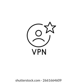 VPN user and star. Premium network security service. Pixel perfect, editable stroke vector icon