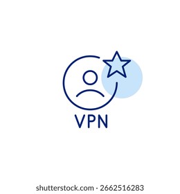 Usuário e estrela da VPN. Serviço de segurança de rede premium. Pixel perfeito, ícone de vetor de traçado editável