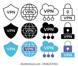 Colección del icono del Vector de Vpn. conjunto de Ilustraciones vectoriales.