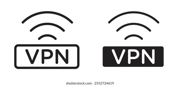 Vpn-Vektorsymbol-Set schwarz gefüllt und umrissen Stil.