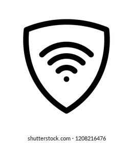 VPN - virtual private network icon. Simple shield with wi-fi symbol. Outline modern design element. Simple black flat vector sign with rounded corners.