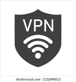 VPN - virtual private network icon. Simple shield with wi-fi symbol. Outline modern design element. Simple black flat vector sign with rounded corners.