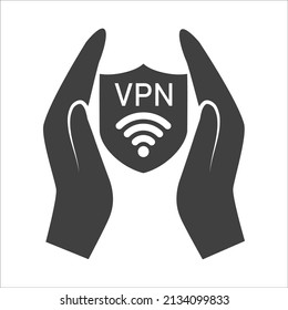 VPN - virtual private network icon. Simple shield with wi-fi symbol. Outline modern design element. Simple black flat vector sign with rounded corners.