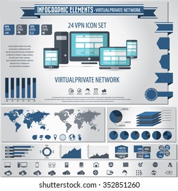 VPN - Virtual Private Network infographic elements and icons set.