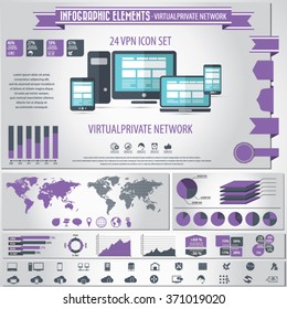 VPN - Virtual Private Network infographic elements and icons set.