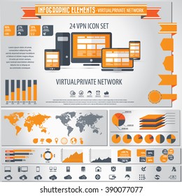 VPN - Virtual Private Network infographic elements and icons set.