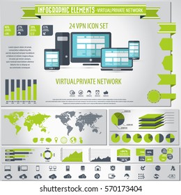 VPN - Virtual Private Network infographic elements and icons set.