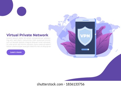 VPN, Virtual Private Network Mobile  service concept.  Protect personal data in smartphone. Vector illustration