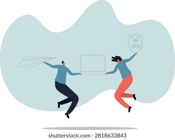 VPN virtual private network, security protection for internet access, person's life situation and his activities.vector illustration.