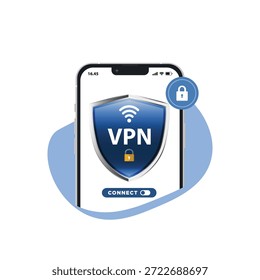 VPN - Virtuelles privates Netzwerk. Smartphone mit VPN-App für anonyme Internet-Nutzung, entsperren Websites. Cyber Security and Privacy Data Encryption Software Solutions for Business Konzept.