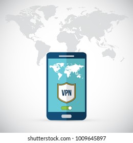 VPN vitual Private network proxy application on smartphone. Vector illustration.