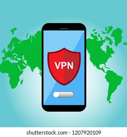 VPN vitual Private network proxy application on smartphone vector illustration with off sign. concept of proxy server