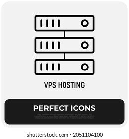 VPS hosting thin line icon. Modern vector illustration of data storage.