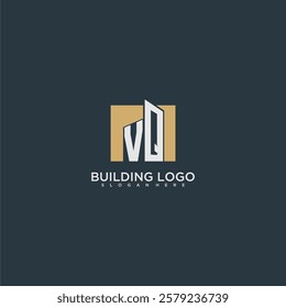 VQ initial letter building logo for real estate with square design