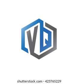 VQ initial letters looping linked hexagon logo black gray blue