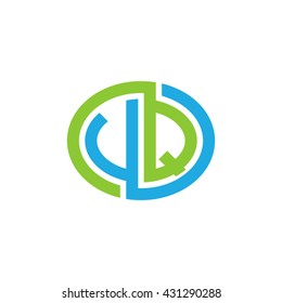 VQ initial letters looping linked ellipse logo blue green