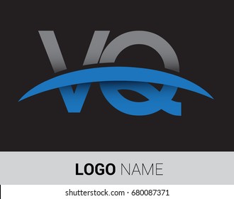 VQ initial logo company name colored grey and blue swoosh design.