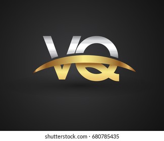 VQ initial logo company name colored gold and silver swoosh design. vector logo for business and company identity.
