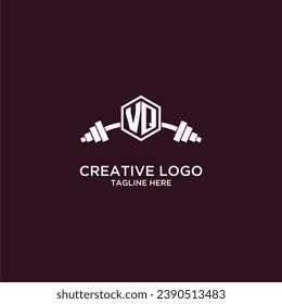 Monograma inicial VQ para fitnes o logotipo de gimnasio con diseño de escudo creativo y barbacoa