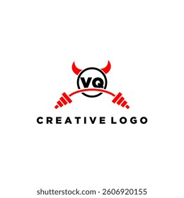 VQ initial monogram for fitnes or gym logo with devil style design