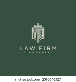 VQ initial monogram for law firm with sword and shield logo image
