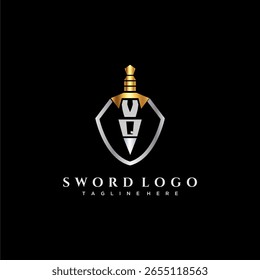 Monograma de lujo de la letra de VQ para la Imagen del estilo del escudo y de la espada