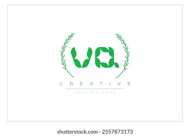 VQ letters eco logo with leaf. Fresh nature and healthy leaf logo design.