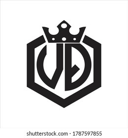 VQ Logo monogram rounded by hexagon shape with crown design template on white background