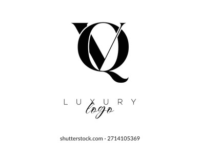 Logotipo de la tipografía del monograma de la letra de VQ Serif para la identidad elegante de la marca de Premium