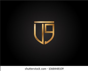 VQ shield shape Letter Design in gold color