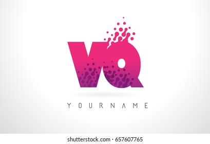 VQ V Q Letter Logo with Pink Letters and Purple Color Particles Dots Design.