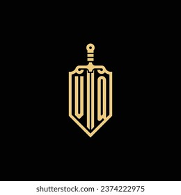 VQ vintage shield and sword initial logo in high quality professional design that will print well across any print media
