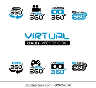 VR 360 Virtual reality icons set
