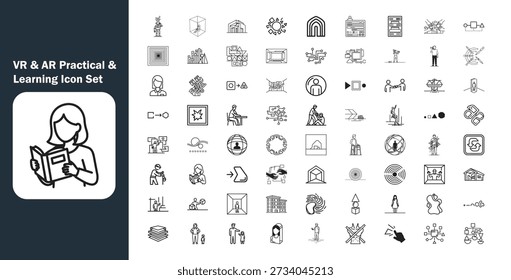 Entrenamiento práctico de VR y AR: conjunto de iconos de Vector de aprendizaje inmersivo.
