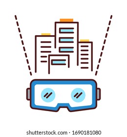 VR architecture color line icon. Virtual building development. Smart industry. Pictogram for web page, mobile app, promo. UI UX GUI design element. Editable stroke