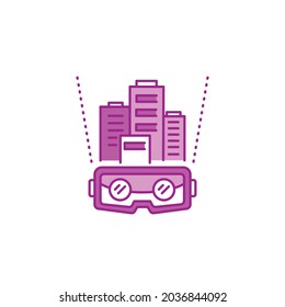 VR architecture color line icon. Virtual building development. Smart industry. Pictogram for web page, mobile app, promo. UI UX GUI design element. Editable stroke.