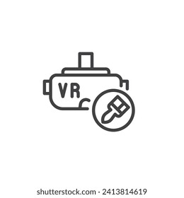 VR Art line icon. linear style sign for mobile concept and web design. VR headset and paint brush outline vector icon. Symbol, logo illustration. Vector graphics