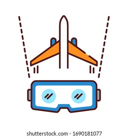 VR aviation color line icon. Pilot training and simulation. Smart industry. Pictogram for web page, mobile app, promo. UI UX GUI design element. Editable stroke.