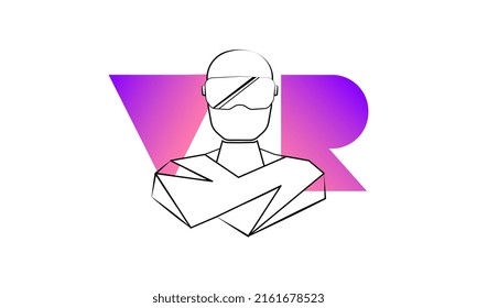 VR banner with face in augmented glasses, Virtual reality, Futuristic Cyber.