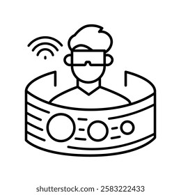 VR black line icon. Vector isolated element. Editable stroke.