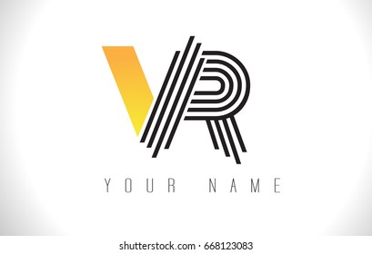 VR Black Lines Letter Logo. Creative Line Letters Design Vector Template.