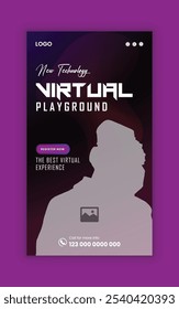 VR box, headset, and glasses  sale social media story template or VR event  web story design, VR 3d game online training secession web post template 
