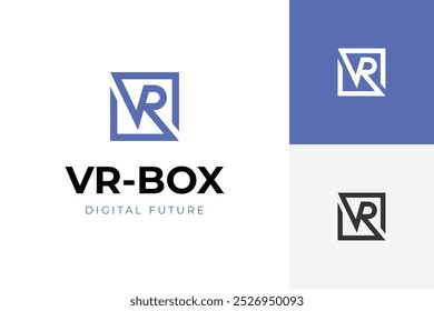 Design do ícone do logotipo da caixa VR com letra maiúscula V e logotipo R para design do logotipo da tecnologia de realidade virtual