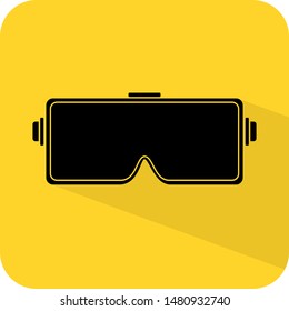VR Box. Virtual reality device. Smartphone hardware. Flat shadow design. yellow background black vector. product brand service label banner board display. App icon.