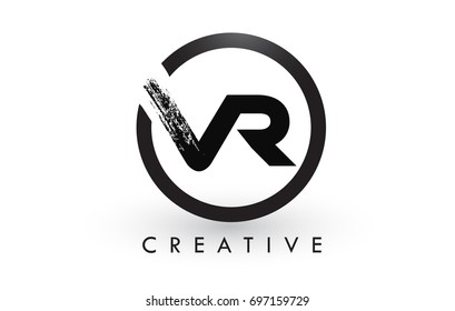 VR Brush Letter Logo Design with Black Circle. Creative Brushed Letters Icon Logo.