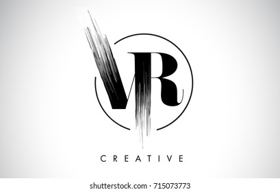 VR Brush Stroke Letter Logo Design. Black Paint Logo Leters Icon with Elegant Circle Vector Design.
